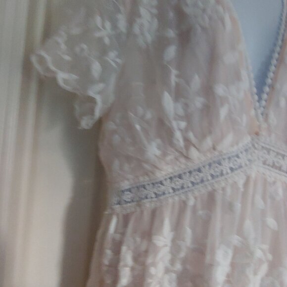 Baltic Born Boho Lace Dress Nude Mesh Floral Embroidered Romantic Bridal Beach L - Picture 8 of 16